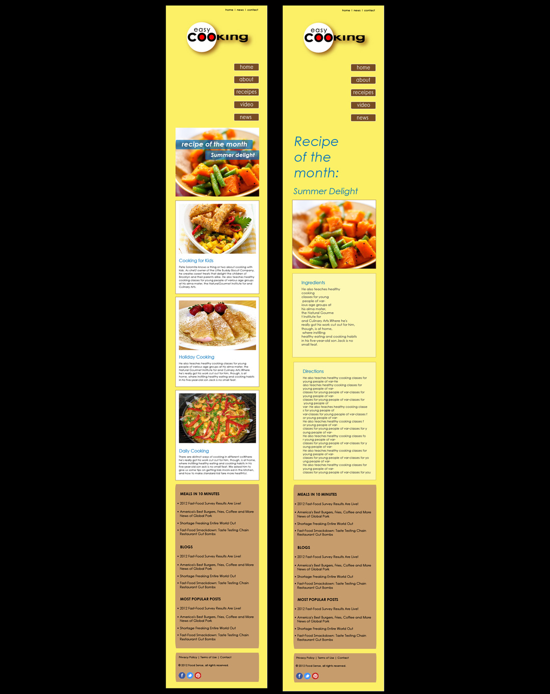 cooking site layout for mobile